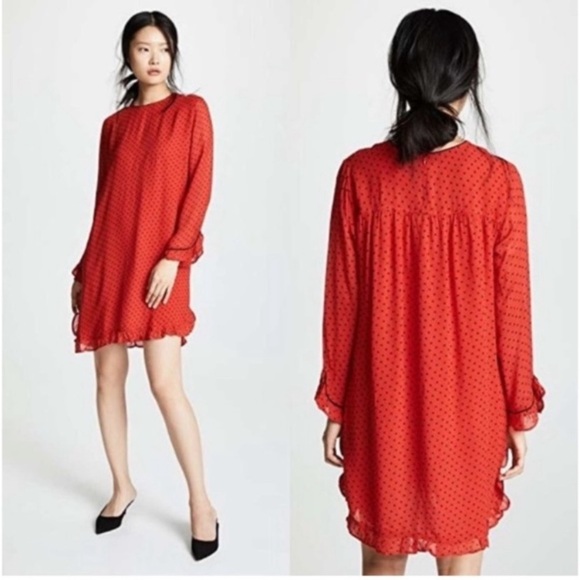GANNI Polka Dot Georgette Dress Red - Picture 1 of 16